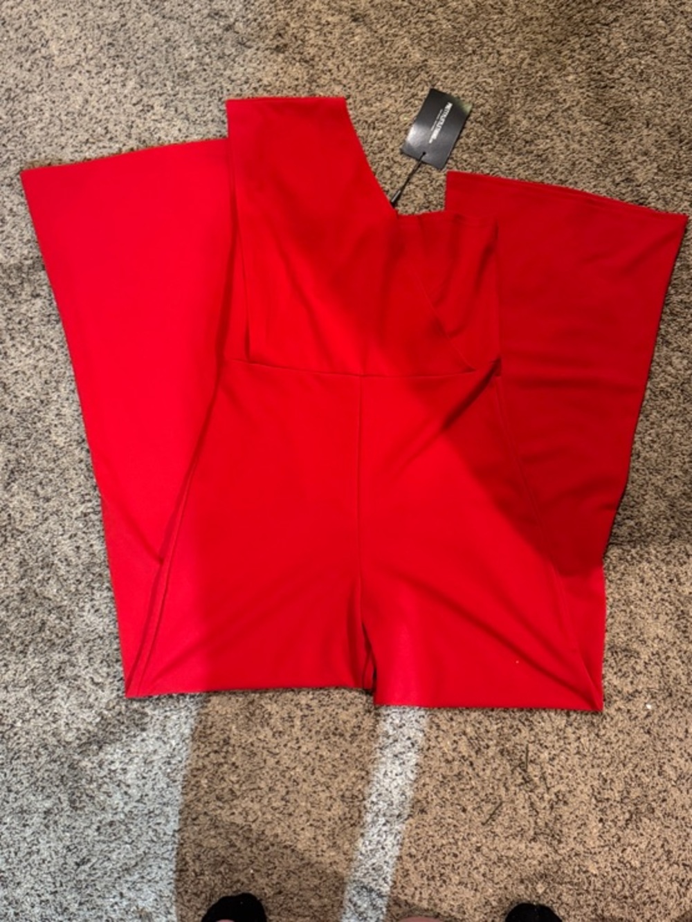 PrettyLittleThing Red One-Shoulder Wide Leg Jumpsuit